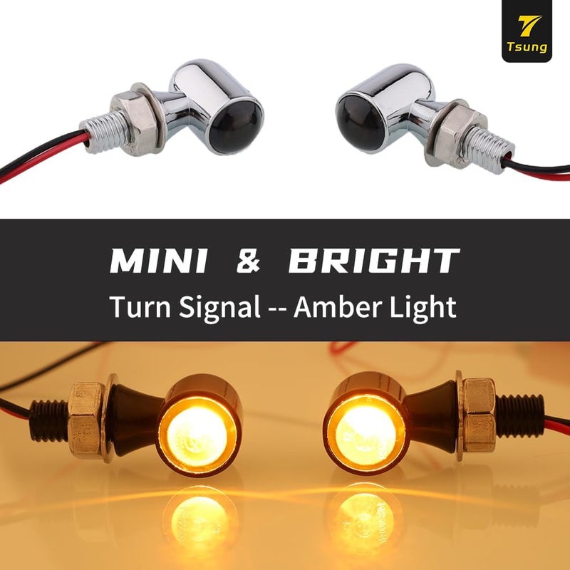 TSUNG Mini Motorcycle Turn Signals Light LED Micro Blinkers for Front/Rear Universal Aftermarket Small Indicator for Cafe Racer Bobber Cruiser Street Bikes (Chrome-Smoke Lens) - Image 4